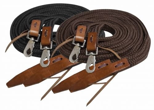 New! Showman 8ft Red, White, and Blue braided nylon barrel reins with scissor snap ends main image 1