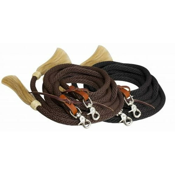 Showman 8ft Round Braided Nylon Split Reins with Horsehair Ends