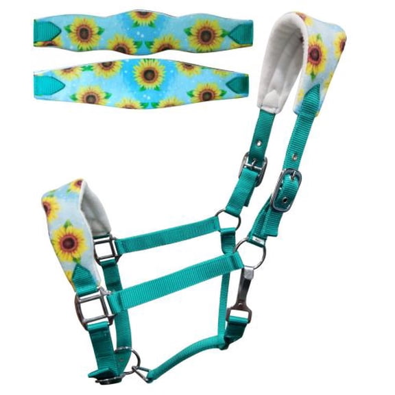 Showman Adjustable Turquoise Nylon Bronc Halter w/ Sunflower Print