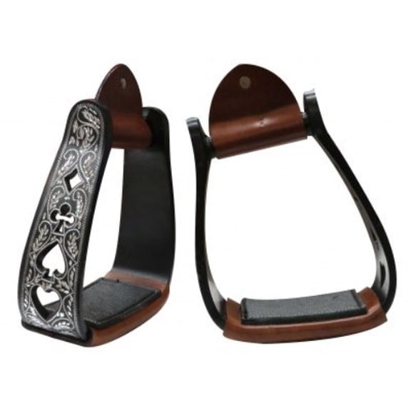 Showman Angled Black Aluminum Stirrups w/ Silver Engraving & Cut Out Poker Suit Design