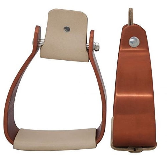 Showman Angled Offset Copper Colored Aluminum Stirrups w/ Leather Tread