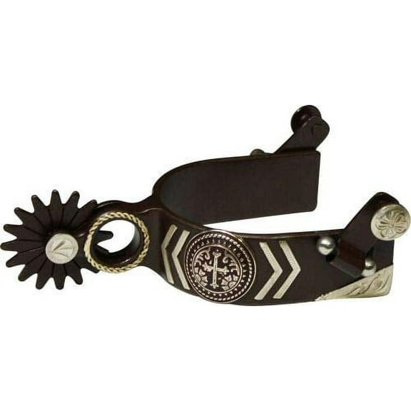 Showman Antique Brown Spurs w/ Engraved Silver & Cross Conchos
