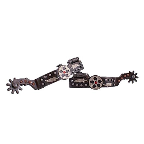 Showman Antique Gray Steel Spurs w/ Copper/Silver Studs & Silver Engraved Overlay