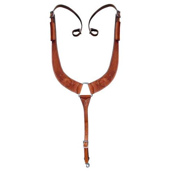 Showman Argentina Cow Leather Basket Weave & Floral Tooled Pulling Collar