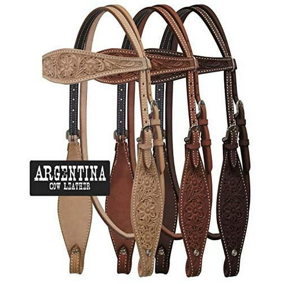 Showman Argentina Cow Leather Headstall w/ Floral Tooling