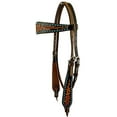 thumbnail image 1 of Showman Argentina Cow Leather Two-Tone Browband Headstall w/ Floral Tooling & Turquoise Rawhide Lacing, 1 of 1
