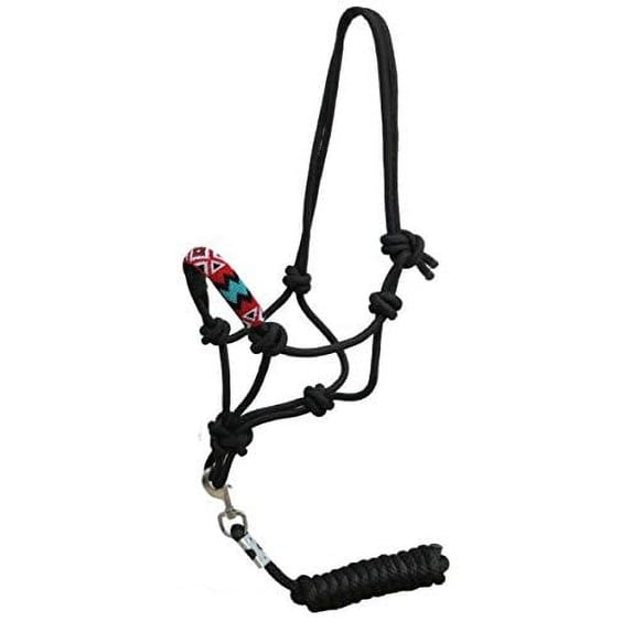 Showman Beaded Chevron Nose Cowboy Knot Rope Halter w/ 7' Lead