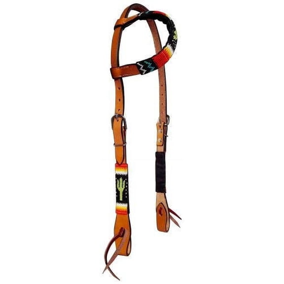 Showman Beaded Leather Single Ear Headstall w/ Cactus Design