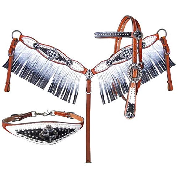 Showman Bejeweled Black & White 4 Piece Headstall & Breast Collar Set