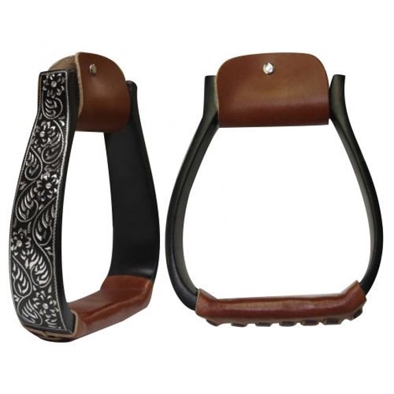 Showman Black Aluminum Engraved Stirrups w/ Crystal Rhinestone Inlay
