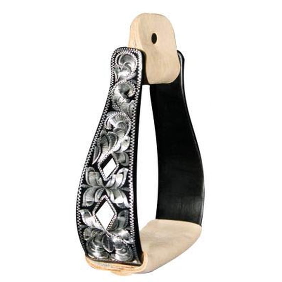 Showman Black Aluminum Stirrups w/ Silver Engraving & Cut-Out Diamond Design
