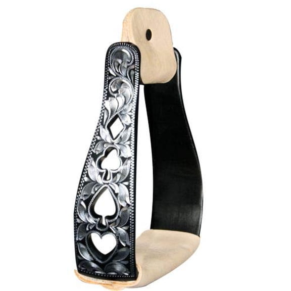 Showman Black Aluminum Stirrups w/ Silver Engraving & Cut Out Poker Suit Design