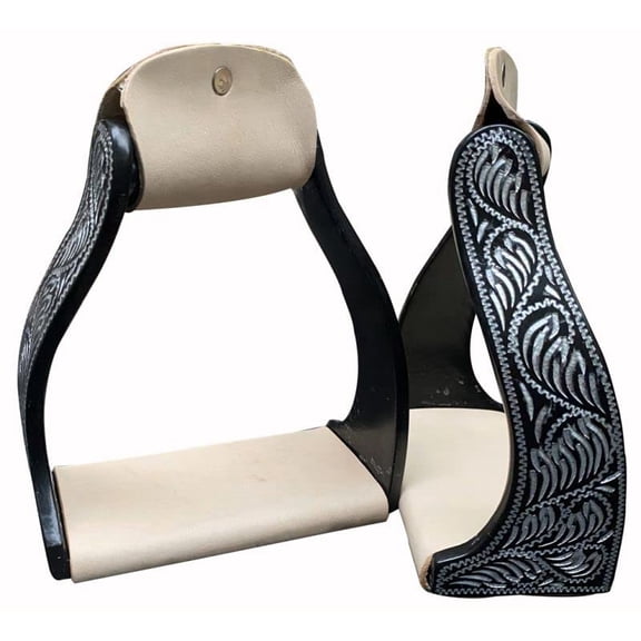 Showman Black Engraved Twisted Angled Aluminum Stirrups