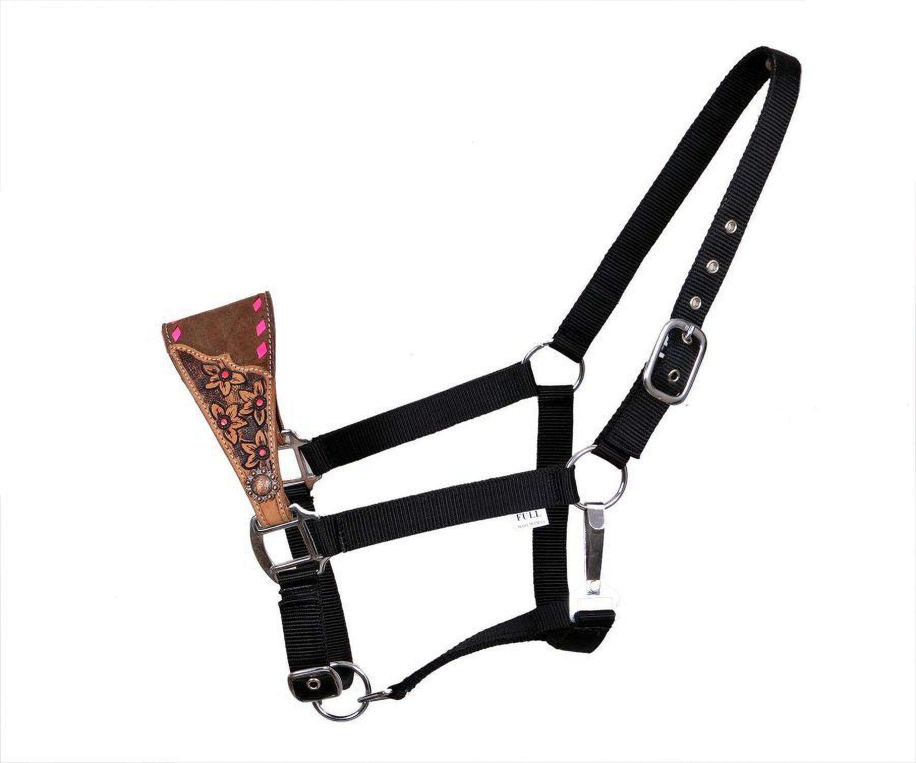 Showman ® Roughout leather nylon halter with buckstitch trim. main image 1