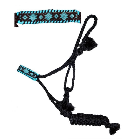 Showman Black Nylon Mule Tape Halter w/ Black & Teal Southwest Beaded Design