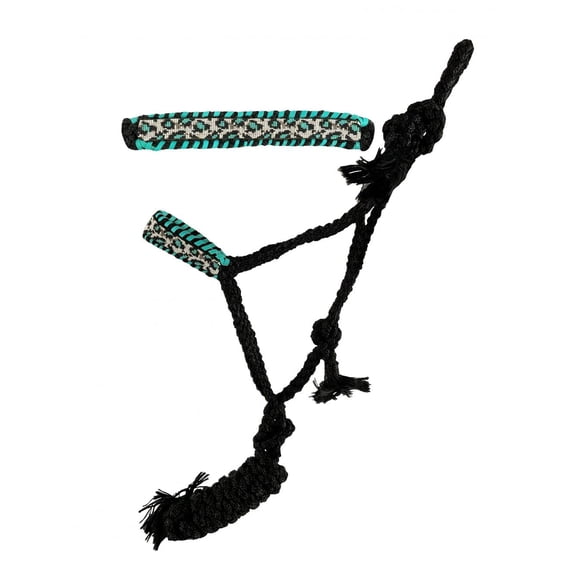Showman Black Nylon Mule Tape Halter w/ Turquoise Beaded Cheetah Print