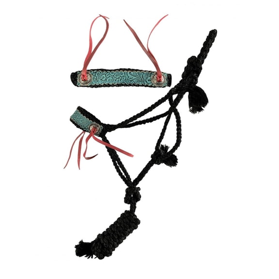 Showman Black Nylon Mule Tape Halter w/ Turquoise Embossed Noseband