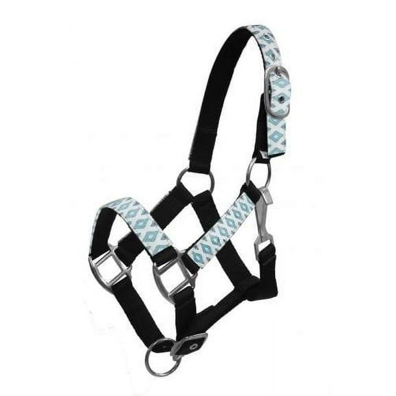 Showman Black Nylon Pony Halter w/ Teal Diamond Print Overlay