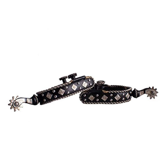 Showman Black Steel Spurs w/ Silver Rope Border & Engraved Diamond Accents