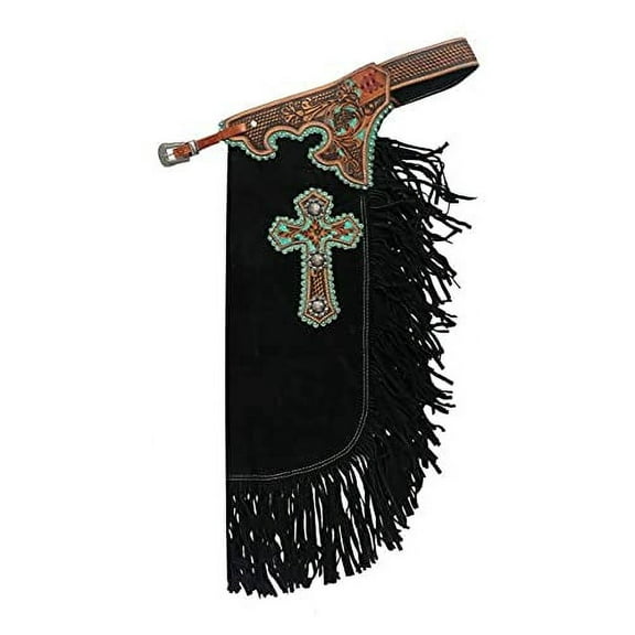 Showman Black Suede Leather Chinks w/ Cross Design