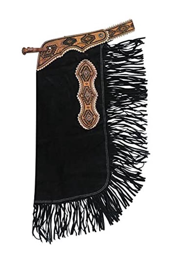 Black Suede Leather Chinks w/ Southwest Tooling