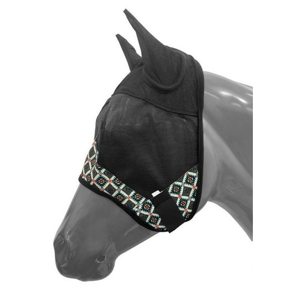 Showman Blue & Orange Aztec Print Fly Mask w/ Ears (Large)