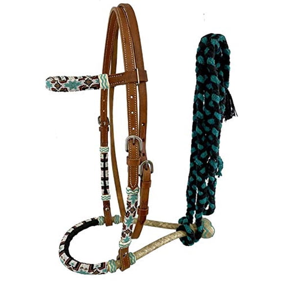 Showman Bosal Headstall w/ Southwest Beaded Design & Mecate Reins