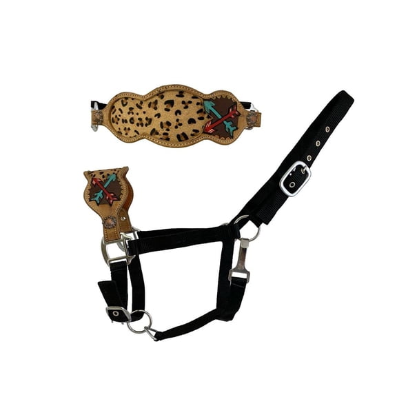 Showman Bronc Halter w/ Cheetah Inlay & Painted Arrow Design