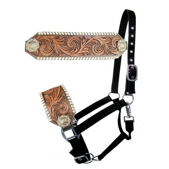 Showman Bronc Halter w/ Two-Tone Floral Tooled Leather Noseband