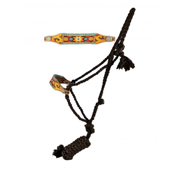 Showman Brown Nylon Mule Tape Halter w/ Gold & Yellow Beaded Noseband