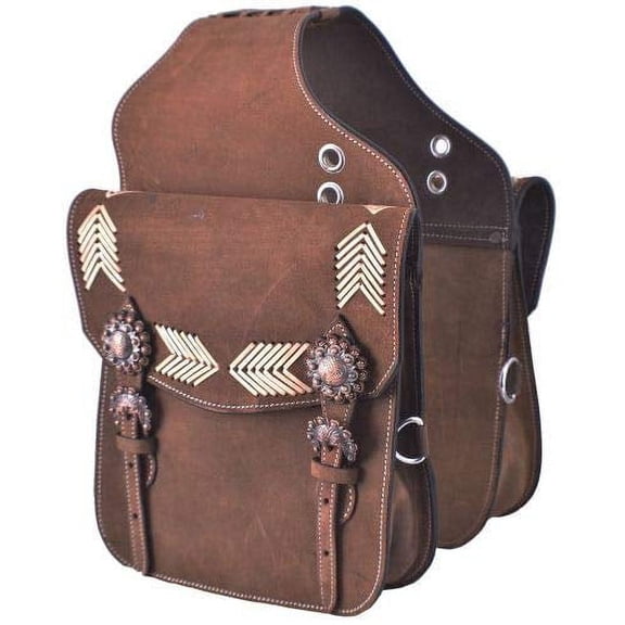 Showman Brown Roughout Leather Saddle Bag w/ Rawhide Arrow Inlays