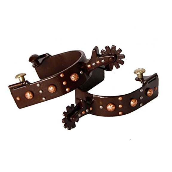 Showman Brown Steel Spurs w/ Engraved Copper Studs