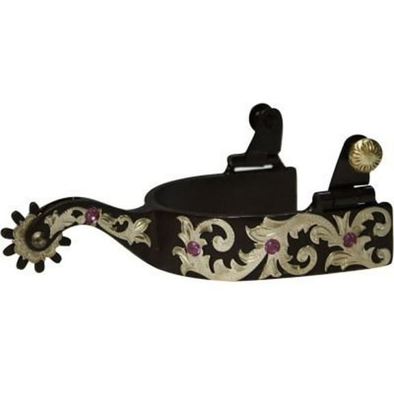 Showman Brown Steel Spurs w/ Engraved Silver Scrolling & Rhinestones