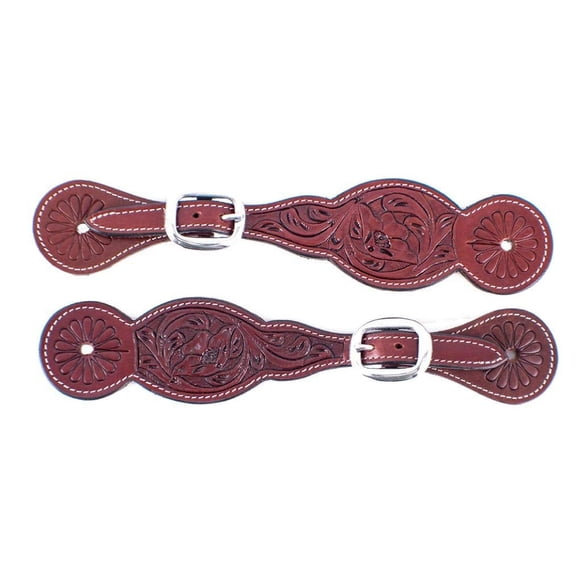 Showman Burgundy Leather Floral Tooled Spur Straps