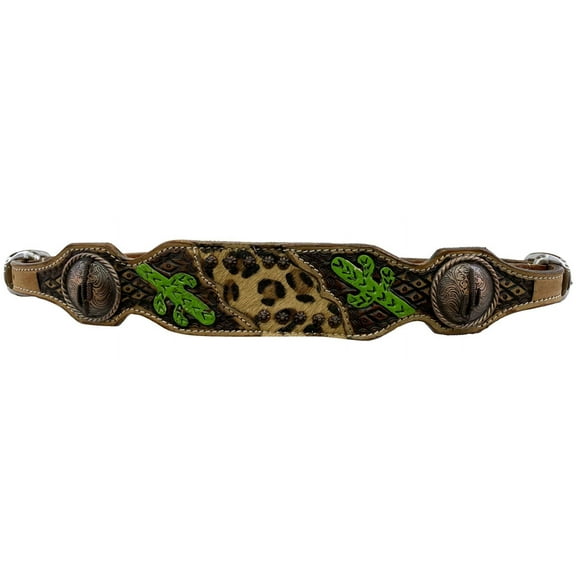 Showman Cheetah Inlay Wither Strap w/ Painted Cactus Accents