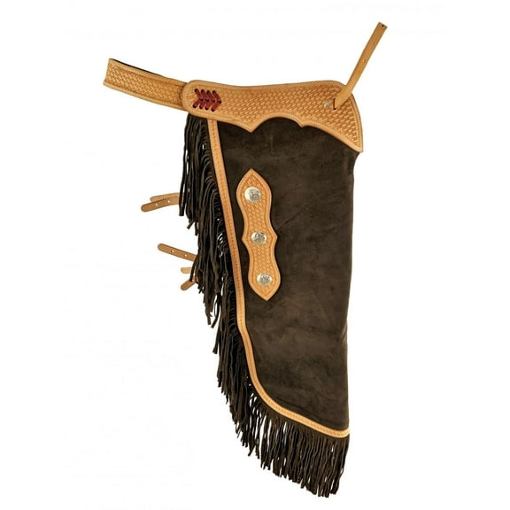 Showman Chocolate Suede Chinks w/ Basket Stamp Leather Tooling (Small)