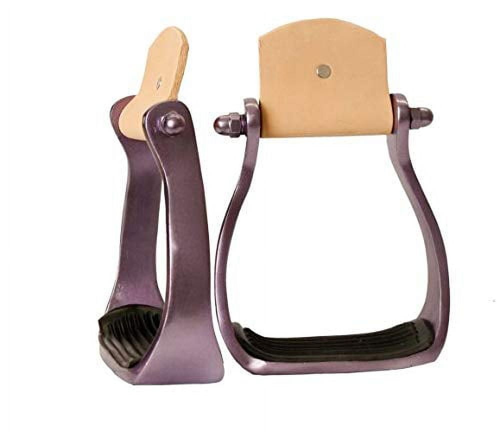 New! Showman Angled off set aluminum stirrups with removable rubber tread main image 1