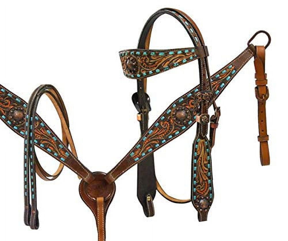 NEW! Showman Cut- out teal painted feather headstall and breast collar main image 0