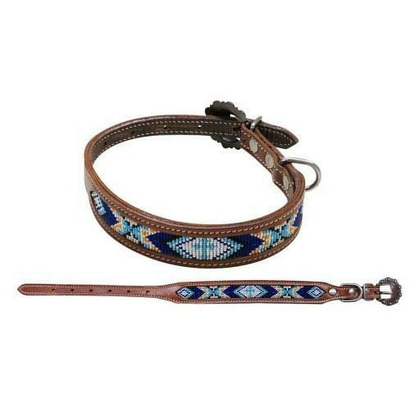 Showman Couture Cross Beaded Inlay Leather Dog Collar (Small)