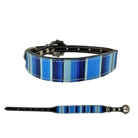 Showman Couture Dark Leather Dog Collar w/ Blue Southwest Overlay (Small)