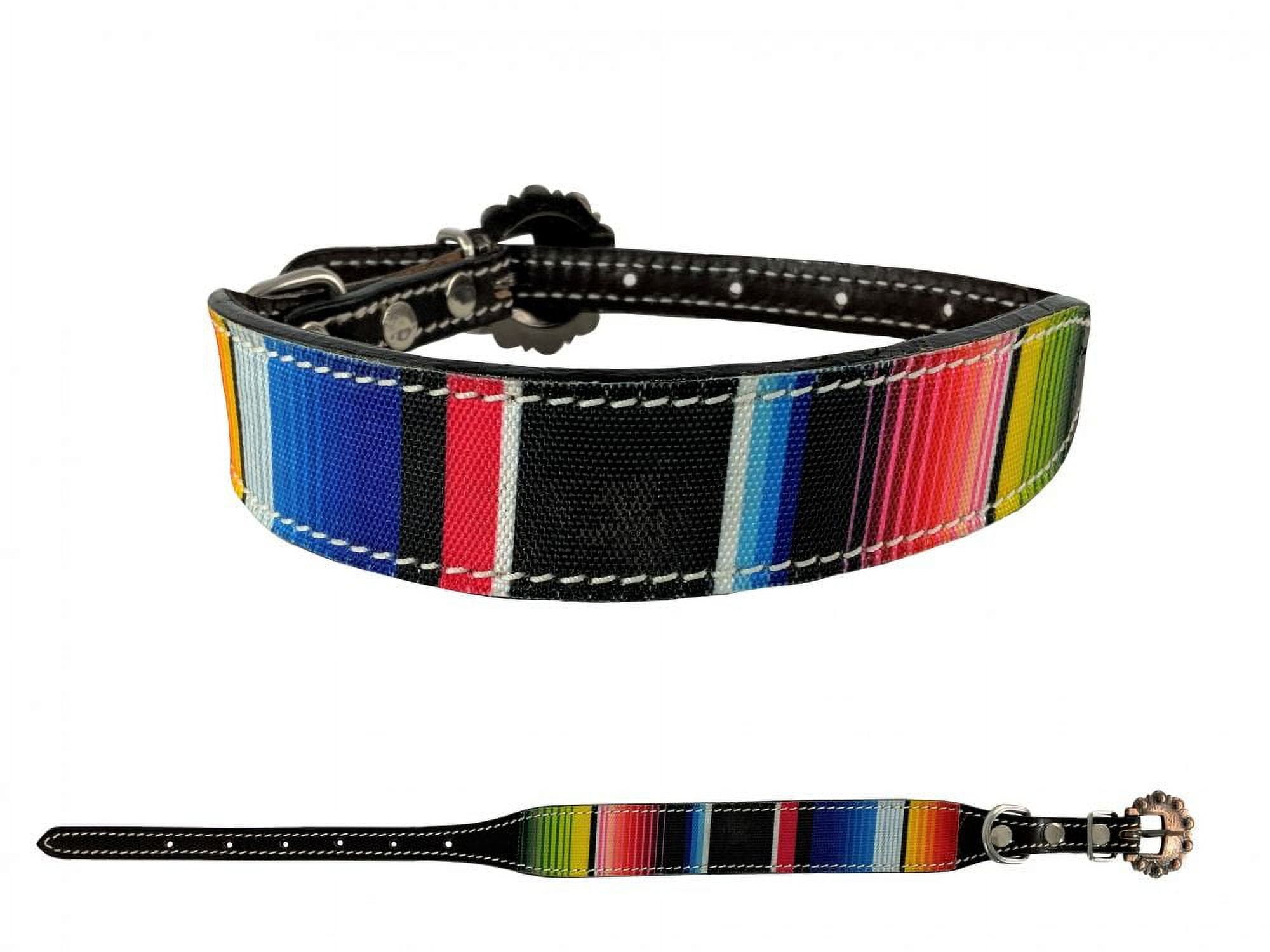 Showman Couture Dark Leather Dog Collar w/ Serape Southwest Overlay