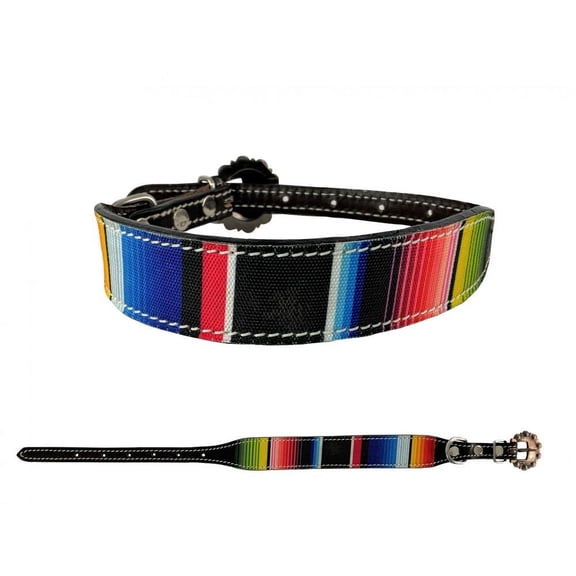 Showman Couture Dark Leather Dog Collar w/ Serape Southwest Overlay (Small)