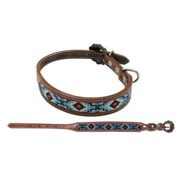 Showman Couture Diamond Beaded Inlay Leather Dog Collar (Large)