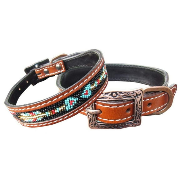 Showman Couture Genuine Leather Dog Collar w/ Beaded Arrow Inlay (Small)