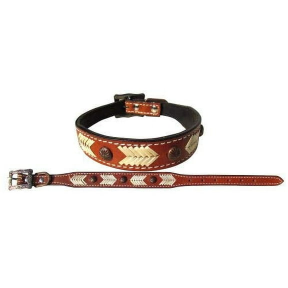 Showman Couture Genuine Leather Dog Collar w/ Natural Rawhide Lacing (Medium)