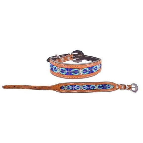 Showman Couture Genuine Leather Dog Collar w/ Royal Blue Beaded Inlay (Large)