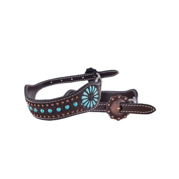 Showman Couture Genuine Leather Dog Collar w/ Turquoise Stones (Small)