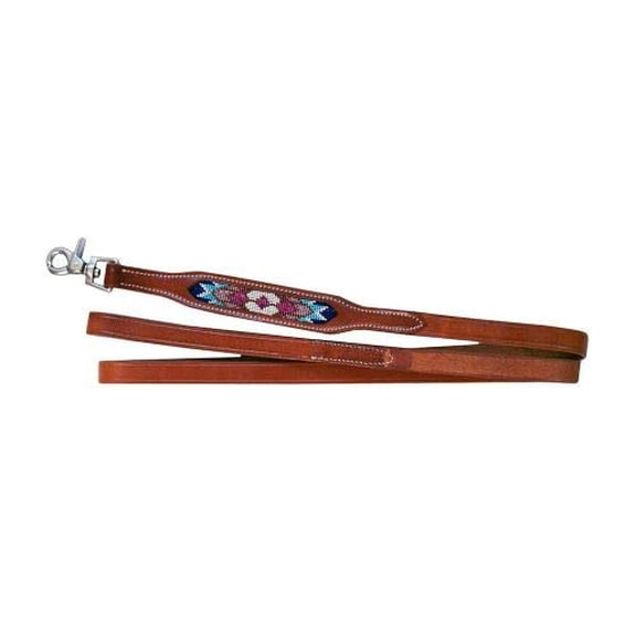 Showman Couture Genuine Leather Dog Leash w/ Turquoise, Pink & Purple Beaded Inlay