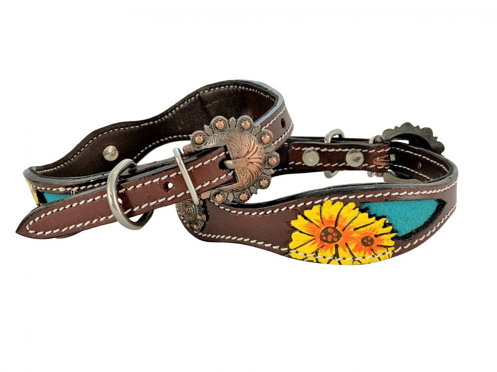 Showman Couture ™ Genuine leather dog collar with painted 3D flower accent. main image 0