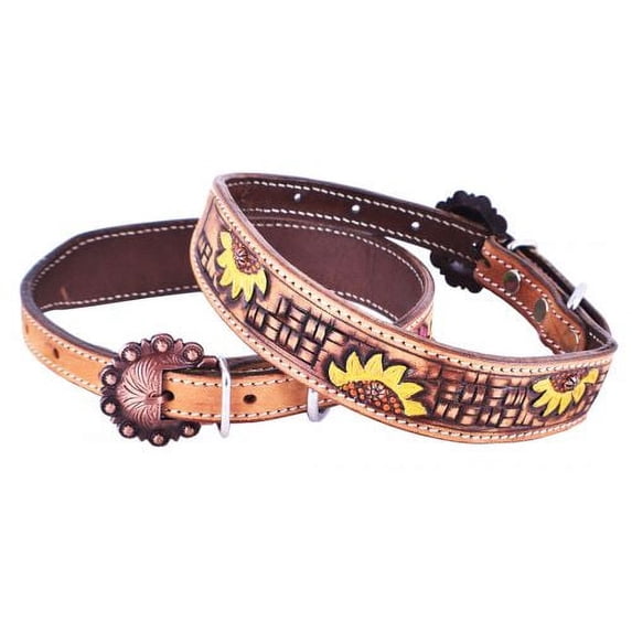 Showman Couture Hand Painted Sunflower Leather Dog Collar w/ Copper Buckle (Small)